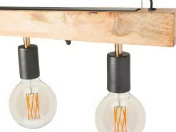 Vente-unique Hanglamp-Hanglamp Van Hout Julbo Met 5 Lampen In Industriele Stijl - Hout En Metaal - H17,5 X L100 Cm - Naturel En Zwart