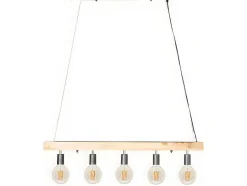 Vente-unique Hanglamp-Hanglamp Van Hout Julbo Met 5 Lampen In Industriele Stijl - Hout En Metaal - H17,5 X L100 Cm - Naturel En Zwart