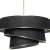 OZAIA Hanglamp-Hanglamp Van Stof En Metaal - D. 40 X H. 30 - 70 Cm - Zwart En Goudkleurig - Tairon