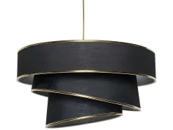 OZAIA Hanglamp-Hanglamp Van Stof En Metaal - D. 40 X H. 30 - 70 Cm - Zwart En Goudkleurig - Tairon