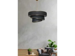 OZAIA Hanglamp-Hanglamp Van Stof En Metaal - D. 40 X H. 30 - 70 Cm - Zwart En Goudkleurig - Tairon