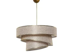 OZAIA Hanglamp-Hanglamp Van Stof En Metaal - D. 40 X H. 30 - 70 Cm - Taupe En Goudkleurig - Tairon