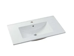Vente-unique Badkamermeubel Met Enkele Wastafel-Hangmeubel Enkele Wastafel Met Kolom - Grijs - 80 Cm - Stefanie