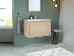 Vente-unique Badkamermeubel Met Enkele Wastafel-Hangmeubel Voor Badkamer Met Inbouwwastafel - Eikenfineer - 80 Cm - Mesliva