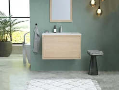 Vente-unique Badkamermeubel Met Enkele Wastafel-Hangmeubel Voor Badkamer Met Inbouwwastafel - Eikenfineer - 80 Cm - Mesliva