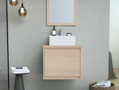 Vente-unique Badkamermeubel Met Enkele Wastafel-Hangmeubel Voor Badkamer Met Wastafel Om Erop Te Plaatsen - Eikenfineer - 60 Cm - Mesliva