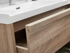 Vente-unique Dubbele Wastafel-Hangmeubel Voor Badkamer Met Inbouwwastafel - Licht Naturel - 120 Cm - Quadra