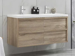 Vente-unique Dubbele Wastafel-Hangmeubel Voor Badkamer Met Inbouwwastafel - Licht Naturel - 120 Cm - Quadra