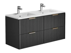 Vente-unique Dubbele Wastafel-Hangmeubel Voor Badkamer Met Strepen Met Inbouwwastafel - Zwart - 120 Cm - Zevara