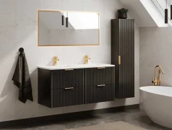 Vente-unique Dubbele Wastafel-Hangmeubel Voor Badkamer Met Strepen Met Inbouwwastafel - Zwart - 120 Cm - Zevara