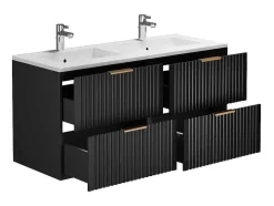 Vente-unique Dubbele Wastafel-Hangmeubel Voor Badkamer Met Strepen Met Inbouwwastafel - Zwart - 120 Cm - Zevara