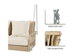 ModernLuxe Hangstoel-Hangstoel In Geweven Hars - Tuinschommel - 2 Plaatsen - Met Kussens - Beige