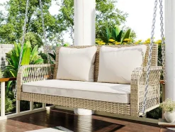 ModernLuxe Hangstoel-Hangstoel In Geweven Hars - Tuinschommel - 2 Plaatsen - Met Kussens - Beige