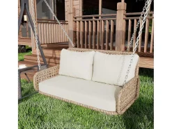 Vente-unique Hangstoel-Hangstoel Van 240 Cm In Pe Rotan - 2 Plaatsen - Inclusief Kussens - Beige