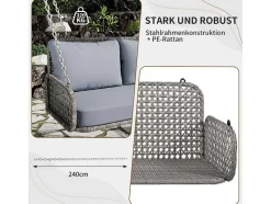 Vente-unique Hangstoel-Hangstoel Van 240 Cm In Pe Rotan - 2 Plaatsen - Inclusief Kussens - Grijs