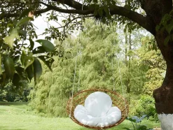 MYLIA Hangstoel-Hangstoel Van Gevlochten Hars - Rotaneffect Met Witte Kussen - Elioa