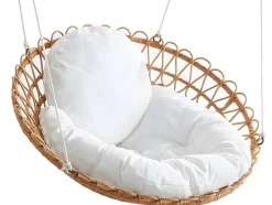 MYLIA Hangstoel-Hangstoel Van Gevlochten Hars - Rotaneffect Met Witte Kussen - Elioa