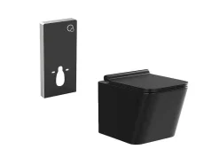 Vente-unique Hangend Toilet-Hangtoilet Pakket In Mat Zwart Met Decoratieve Inbouwreservoir - Clemona