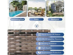 Vente-unique Ligstoel-Hemel Tuinbed 2 Tot 4 Plaatsen - Grijs Rotan En Beige Deurgordijn - Inclusief Kussens - Voor Buiten