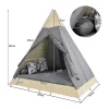 Vente-unique Ligstoel-Hemel Tuinbed 2 Tot 4 Plaatsen - Beige Rotan En Grijs Deurgordijn - Inclusief Kussens - Voor Buiten