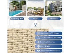 Vente-unique Ligstoel-Hemel Tuinbed 2 Tot 4 Plaatsen - Beige Rotan En Grijs Deurgordijn - Inclusief Kussens - Voor Buiten