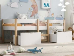 ModernLuxe Kinderbed-Hochbett Aus Massivem Kiefernholz Mit Schubladen 90 X 200 Cm Weis