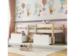 ModernLuxe Kinderbed-Hochbett Aus Massivem Kiefernholz Mit Schubladen 90 X 200 Cm Weis
