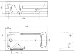 Shower & Design Hoekbad-Hoekbad Met Deurtje Servee - 235L - 170 X 76 X 62 Cm - Hoek Links