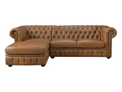 LINEA SOFA Leren Zitbank-Hoekbank Chesterfield Brenton 100% Buffelleer - Hoek Links - Vintage Caramel