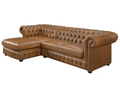 LINEA SOFA Leren Zitbank-Hoekbank Chesterfield Brenton 100% Buffelleer - Hoek Links - Vintage Caramel