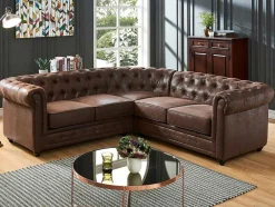 Vente-unique Hoekbank-Hoekbank Chesterfield Van Microvezel Met Verouderde Look