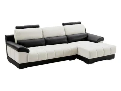 LINEA SOFA Hoekbank-Hoekbank In Zwart En Creme Stof En Leer - Hoek Rechts - Aragon