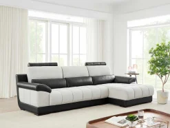 LINEA SOFA Hoekbank-Hoekbank In Zwart En Creme Stof En Leer - Hoek Rechts - Aragon