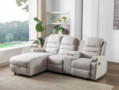 Vente-unique Relaxbanken Met Manuele Relaxfunctie-Hoekbank Links Van Beige Stof Macedonia
