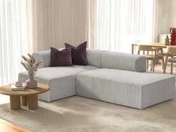Vente-unique Designer Zitbank-Hoekbank Met Hoek Links Van Grijs Ribfluweel Janao