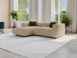 Vente-unique Fluweel / Suede-Hoekbank Met Hoek Links Van Beige Velours Met Textuur Talmine
