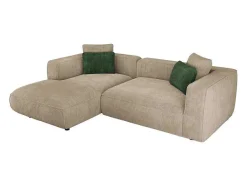Vente-unique Fluweel / Suede-Hoekbank Met Hoek Links Van Beige Velours Met Textuur Talmine