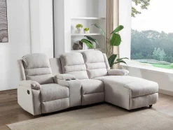 Vente-unique Relaxbanken Met Manuele Relaxfunctie-Hoekbank Rechts Van Beige Stof Macedonia