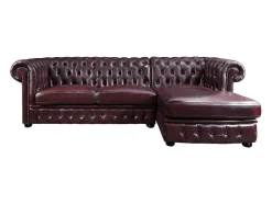 LINEA SOFA Chesterfield Zitbank-Hoekbank Van 100% Buffelleer Chesterfield Brenton - Kersenrood - Hoek Rechts