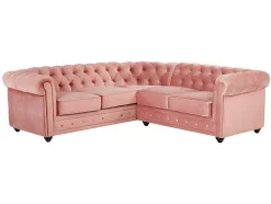 Vente-unique Chesterfield Zitbank-Hoekbank Van Fluweel Chesterfield - Pastel Roze