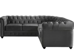 Vente-unique Chesterfield Zitbank-Hoekbank Van Fluweel Chesterfield - Antraciet