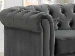 Vente-unique Chesterfield Zitbank-Hoekbank Van Fluweel Chesterfield - Antraciet