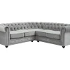 Vente-unique Chesterfield Zitbank-Hoekbank Van Fluweel Chesterfield - Zilvergrijs
