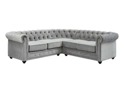 Vente-unique Chesterfield Zitbank-Hoekbank Van Fluweel Chesterfield - Zilvergrijs