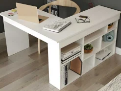 Vente-unique Bureaumeubel-Hoekbureau Met Opbergruimte - Kleur: Wit - Lileul
