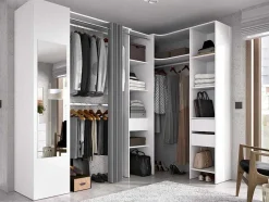 Vente-unique Aanbiedingen: Slaapkamer & Kantoor-Hoekkledingkast Met Gordijn En 1 Deur - Met Spiegel - L231 Cm - Wit En Grijs - Bertrand