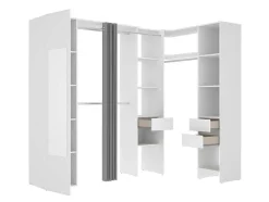 Vente-unique Aanbiedingen: Slaapkamer & Kantoor-Hoekkledingkast Met Gordijn En 1 Deur - Met Spiegel - L231 Cm - Wit En Grijs - Bertrand