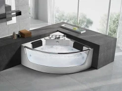 Shower & Design Massagebad-Hoekmassagebad Met Glazen Wand - 2 Personen - 330 L - 138X 138X 63 Cm - Evelina
