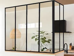 Vente-unique Glazen Binnenraam-Hoekraam Werkplaats Van Gepoedercoat Aluminium - L120 X B60 X H130 Cm - Zwart - Bayview