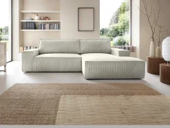 Vente-unique Aanbiedingen: Zitbank & Fauteuil-Hoekslaapbank Amelia Van Pascal Morabito - Ribfluweel - Beige - Hoek Rechts